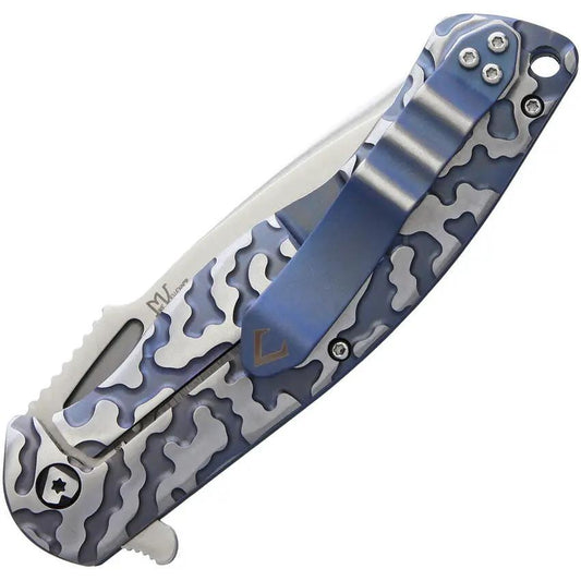 V NIVES Atmosphere Framelock - Blue And Silver Sculpted Titanium Handle S35VN Drop Point Blade by V NIVES
