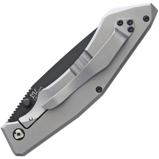 V NIVES Sportster Framelock Black Gray - 154CM Stainless Wharncliffe Blade With Gray Titanium Handle And Thumb Stud by V NIVES