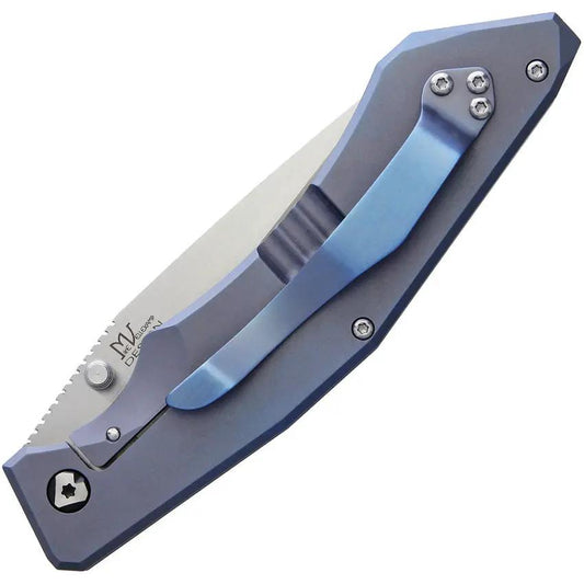 V NIVES Sportster Framelock Blue Anodized Titanium Handle - Satin 154CM Wharncliffe Knife With Thumb Stud by V NIVES