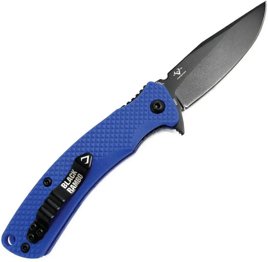 V Nives Black Rambo Shorty Linerlock - 4 Inch Closed, 2.9 Inch Black PVD 420HC Clip Point Blade, Blue FRN Handle by V NIVES