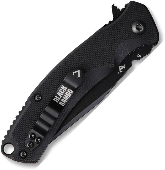 V NIVES Rambo Shorty Pro - Black PVD D2 Clip Point Blade With G10 Handle And Extended Tang by V NIVES
