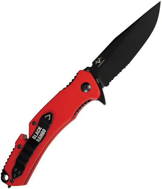 V Nives Rambo Shorty Pro V33GPSBR - Black PVD Coated D2 Clip Point Blade With Red G10 Handle by V NIVES