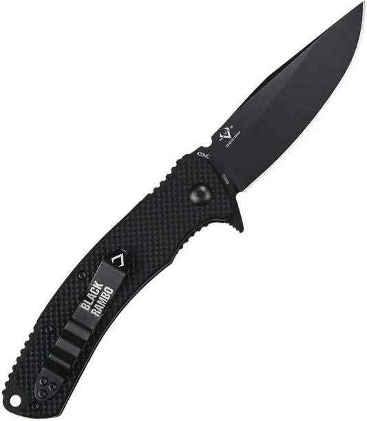 V NIVES Black Rambo Utility Linerlock Folding Knife - Clip Point Blade, 3.75-Inch, Black PVD Finish, FRN Handle by V NIVES