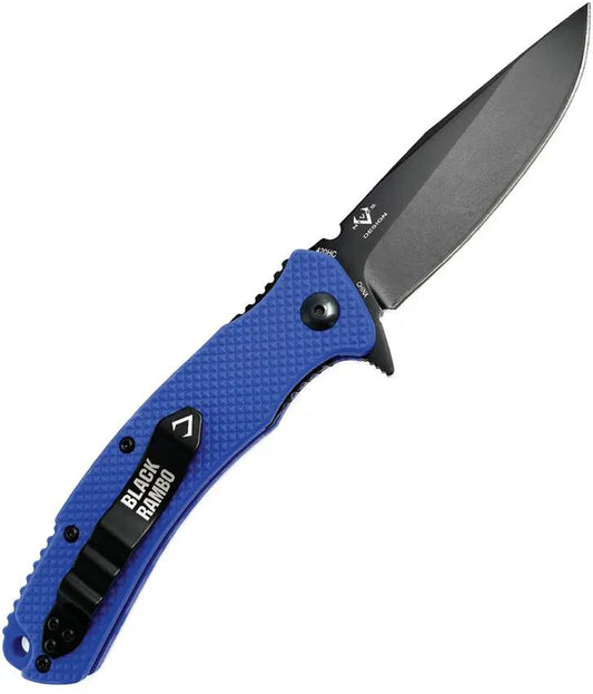 V NIVES Black Rambo Utility Linerlock - 3.75-Inch Blade, With Blue Textured FRN Handle, PVD Coated 420HC by V NIVES