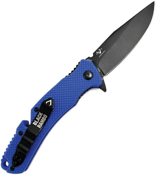 V NIVES Black Rambo Utility Pro V35FRNPBBL - Rugged Black PVD Blade With FRN Handle Belt Cutter And Fire Strike Notch by V NIVES