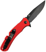 V NIVES Black Rambo Utility Pro V35FRNPBR - Red Textured FRN Handle With Belt Cutter And Extended Tang by V NIVES