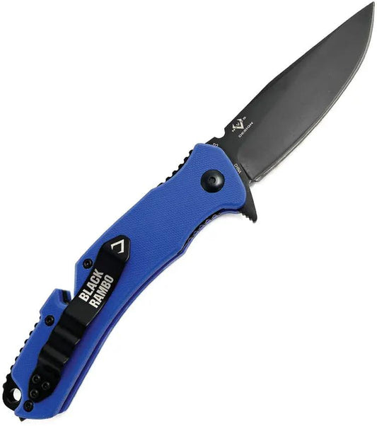 V NIVES Black Rambo Utility Pro V35GPBBL - D2 Tool Steel Clip Point Blade, Blue G10 Handle, Belt Cutter by V NIVES
