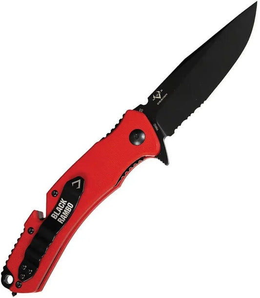 V Nives Black Rambo Utility Pro V35GPSBR - D2 Steel Clip Point Blade With Red G10 Handle And Glass Breaker by V NIVES