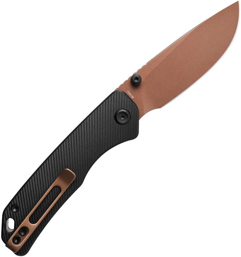 Vosteed Marten Top Linerlock Knife Copper Dune Finish - 3-Inch 154CM Blade, Black Aluminum Handle, EDC Ready by Vosteed