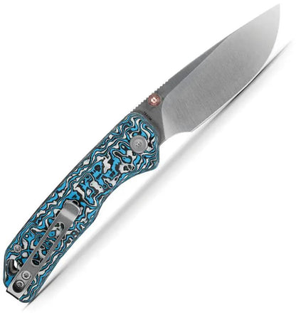 Vosteed Marten Linerlock Folding Knife - 3-Inch 154CM Drop Point Blade With Blue Carbon Fiber Handle by Vosteed