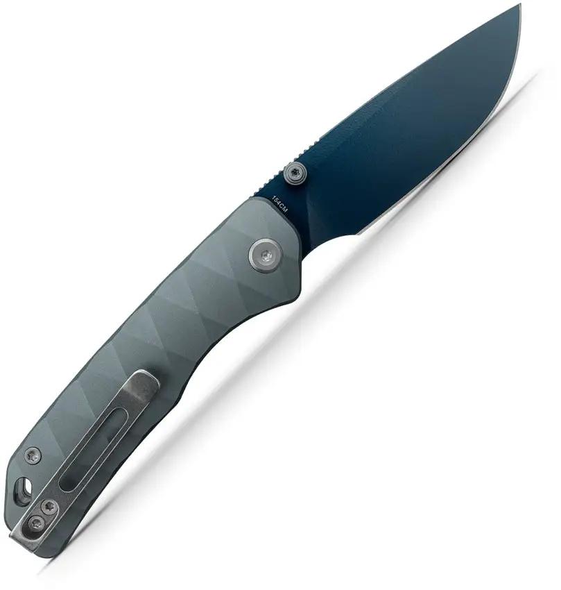 Vosteed Marten Top Linerlock Folding Knife - Blue Cerakote 154CM Blade With Gray Aluminum Handle For EDC by Vosteed