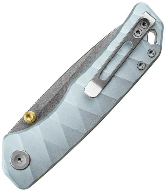 Vosteed Marten 330 Top Linerlock - EDC Knife With 154CM Drop Point Blade Light Blue Aluminum Handle by Vosteed