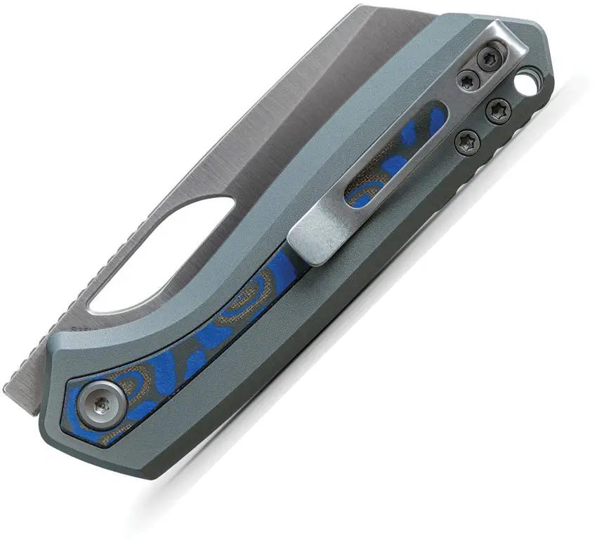 Vosteed Kroc Top Linerlock Knife - Durable S35VN Blade With Ocean Micarta Inlay On Blue Gray Aluminum Handle by Vosteed