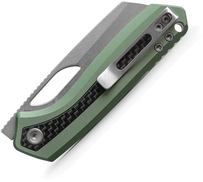 Vosteed Kroc Top Liner Lock Knife - Green Aluminum Handle With Carbon Fiber Inlay 3in S35VN Blade For EDC Enthusiasts by Vosteed