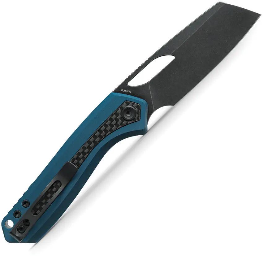 Vosteed Kroc Top Linerlock Folding Knife - Premium S35VN Blade With Blue Aluminum Handle And Carbon Fiber Inlay For EDC by Vosteed