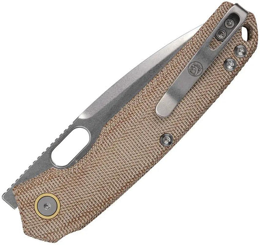 Vosteed Psyop Top Linerlock EDC Knife - Premium Natural Canvas Micarta Elmax 3.25in Drop Point Blade by Vosteed