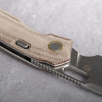 Vosteed Psyop Top Linerlock EDC Knife - Premium Natural Canvas Micarta Elmax 3.25in Drop Point Blade by Vosteed