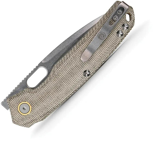 Vosteed Psyop Top Linerlock EDC Knife - Elmax Drop Point Blade With Green Micarta Handle by Vosteed