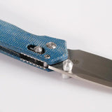Vosteed Mini Psyop Crossbar Lock Knife - Blue Micarta Handle With Satin Elmax Blade For EDC by Vosteed