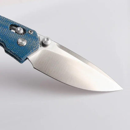 Vosteed Mini Psyop Crossbar Lock Knife - Blue Micarta Handle With Satin Elmax Blade For EDC by Vosteed