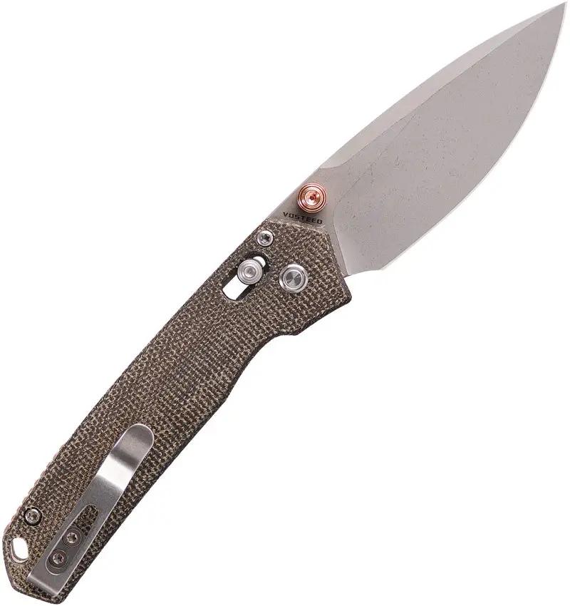 Vosteed Mini Psyop Crossbar Lock - Green Micarta Elmax Blade EDC Folding Knife With Pocket Clip by Vosteed