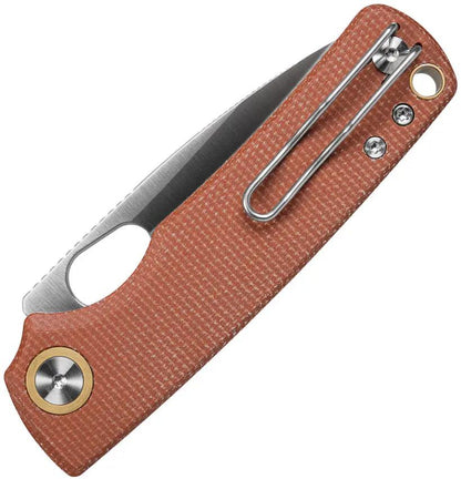 Vosteed Porcupine Top Linerlock - Compact EDC Knife With 3 Inch Satin Drop Point Blade And Brown Canvas Micarta Handle by Vosteed