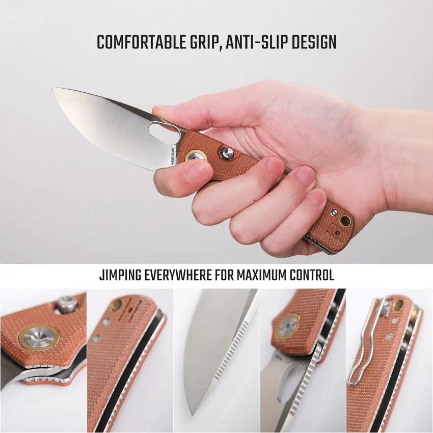 Vosteed Porcupine Top Linerlock - Compact EDC Knife With 3 Inch Satin Drop Point Blade And Brown Canvas Micarta Handle by Vosteed