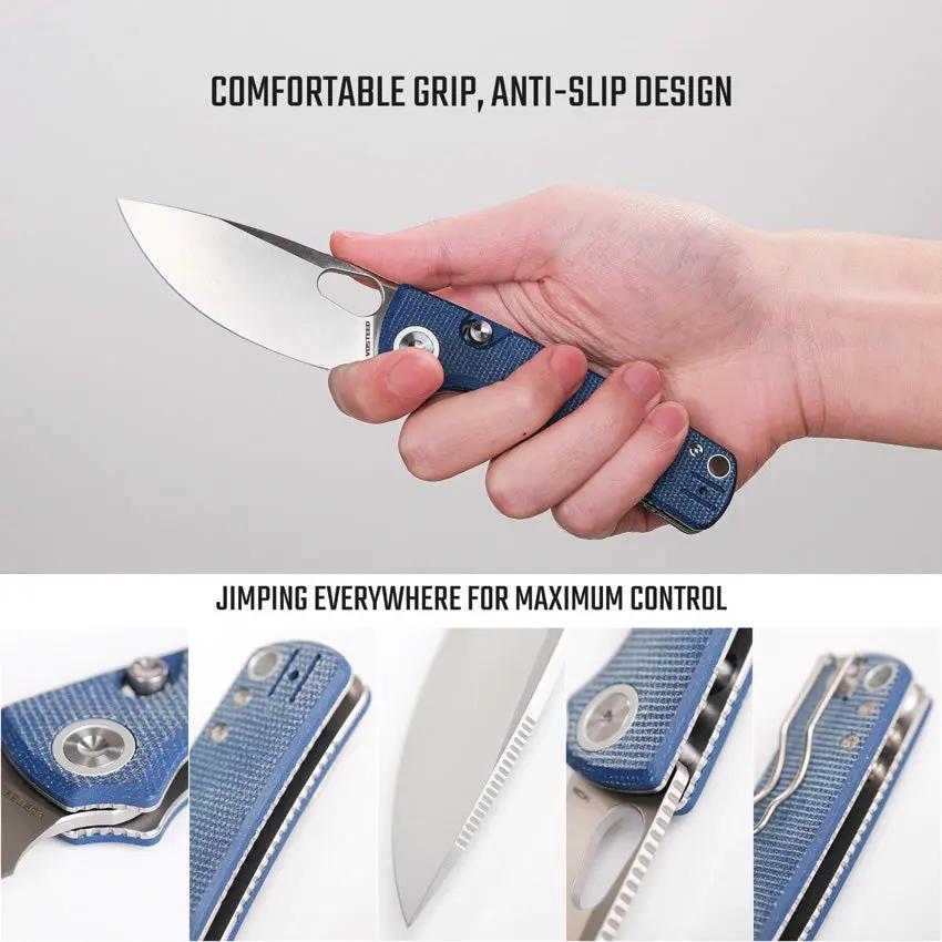 Vosteed Porcupine Top Linerlock Knife - Compact EDC Folding Knife With 3 Inch Satin Blade And Blue Canvas Micarta Handle by Vosteed