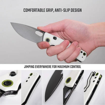 Vosteed Porcupine Top Linerlock Knife - White G10 Handle With Green Accents For EDC Enthusiasts by Vosteed