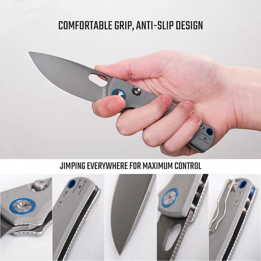 Vosteed Porcupine Top Liner Lock Knife - 3 Inch Drop Point Blade 14C28N Gray G10 Handle For EDC by Vosteed