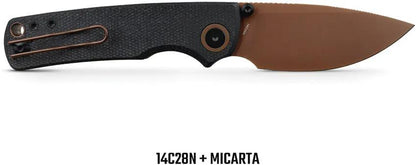 Vosteed Porcupine Top Linerlock Knife - 14C28N Steel with Copper Dune Finish and Black Micarta Handle for EDC by Vosteed