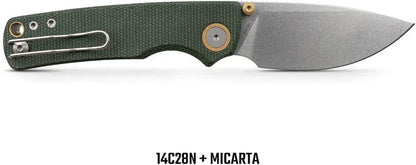 Vosteed Porcupine Liner Lock Knife - Compact 3-Inch Drop Point Blade Green Canvas Micarta Handle EDC by Vosteed