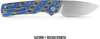 Vosteed Porcupine Top Linerlock EDC Knife Ocea A2614 - Satin 14C28N Blade And Blue Ocean Micarta Handle by Vosteed