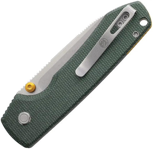 Vosteed Raccoon Top Linerlock Knife - Stonewashed 14C28N Blade, Green Canvas Micarta Handle, Premium EDC by Vosteed