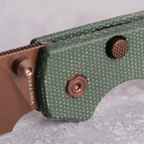 Vosteed Raccoon Premium Top Linerlock Knife - EDC Ready With 14C28N Copper Dune Blade And Green Micarta by Vosteed