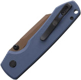 Vosteed Raccoon Top Linerlock Knife - Blue G10 Handle, 3.25in Bowie Blade, Copper Dune Finish by Vosteed