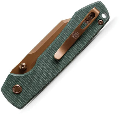 Vosteed Raccoon Top Linerlock Knife - Bowie Blade 3.25in 14C28N Steel Green Micarta Handle EDC Ready by Vosteed