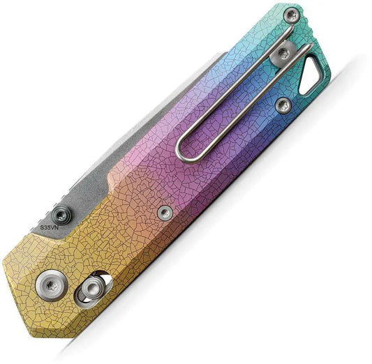 Vosteed Parallel Crossbar Lock Knife Rainbow Titanium Handle S35VN Blade - Compact EDC Power With Iridescent Finish by Vosteed