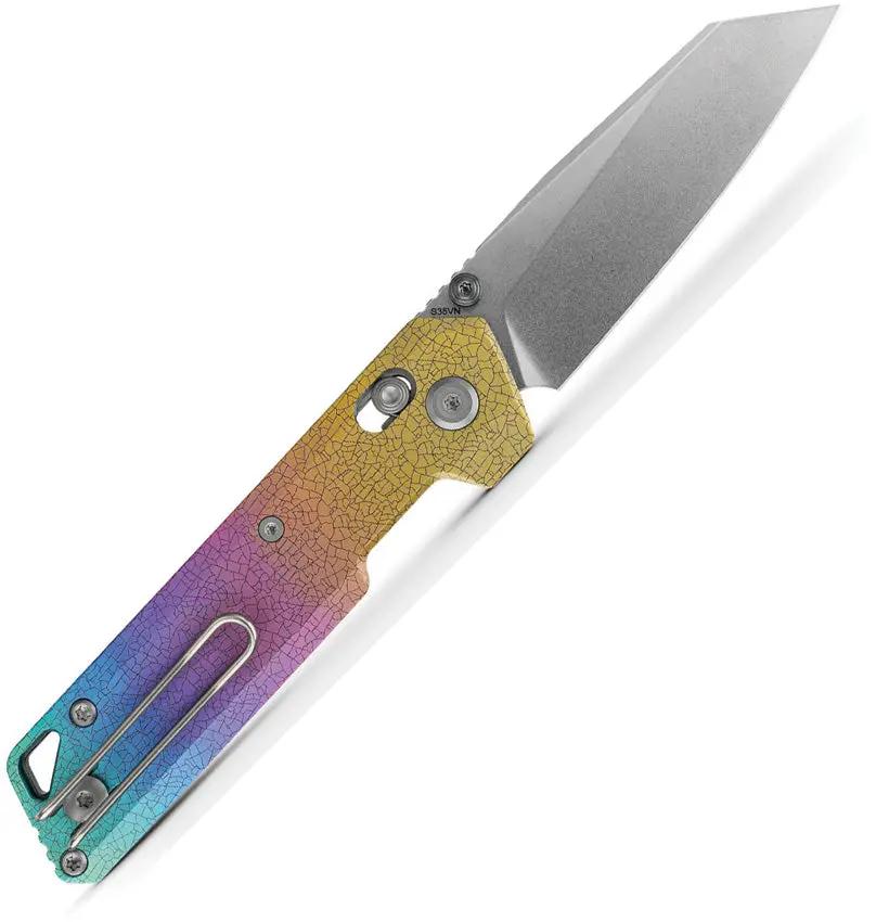 Vosteed Parallel Crossbar Lock Knife Rainbow Titanium Handle S35VN Blade - Compact EDC Power With Iridescent Finish by Vosteed