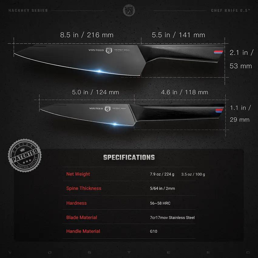 Vosteed Hackney Knife Set HKST7C02 Black Titanium Coated High Carbon Steel Blades With Full Tang G10 Handles For Chefs by Vosteed