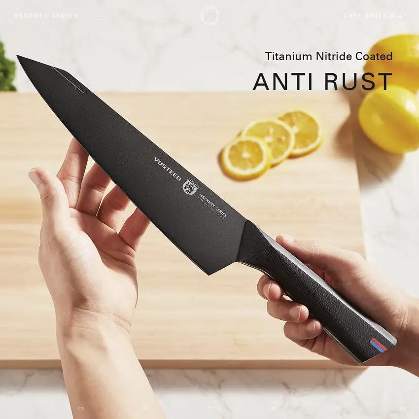 Vosteed Hackney Knife Set HKST7C02 Black Titanium Coated High Carbon Steel Blades With Full Tang G10 Handles For Chefs by Vosteed