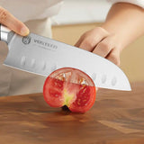 Vosteed Stallion 7 Inch Santoku Knife - Premium Satin Ground 4116 Stainless, Full Tang, Black G10 Handle by Vosteed