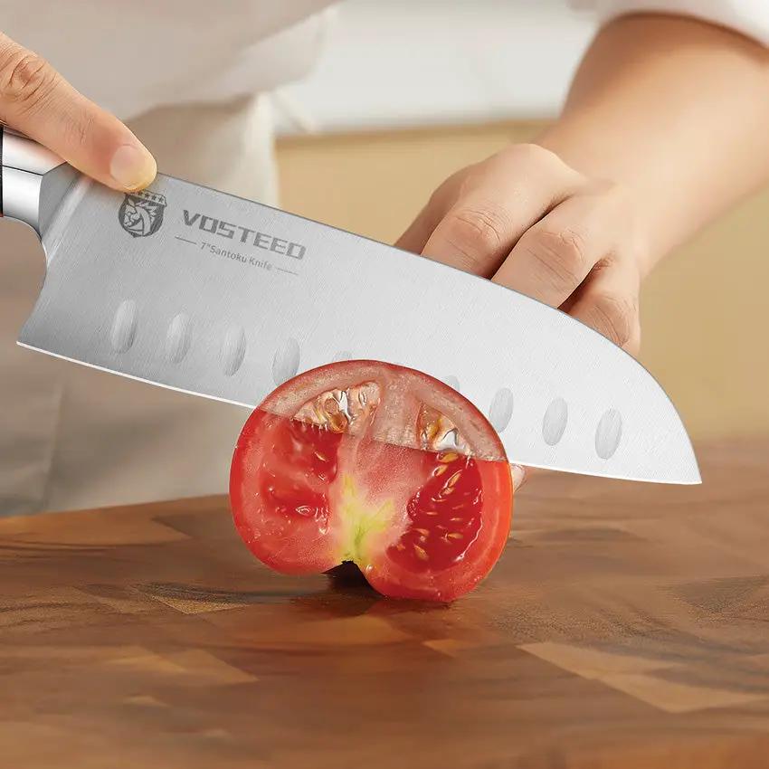 Vosteed Stallion 7 Inch Santoku Knife - Premium Satin Ground 4116 Stainless, Full Tang, Black G10 Handle by Vosteed