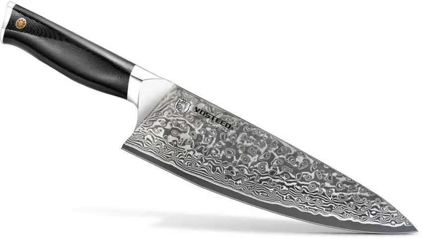Vosteed Stallion Damascus Chef's Knife 8 Inch - Premium Blade, Full Tang, G10 Handle by Vosteed
