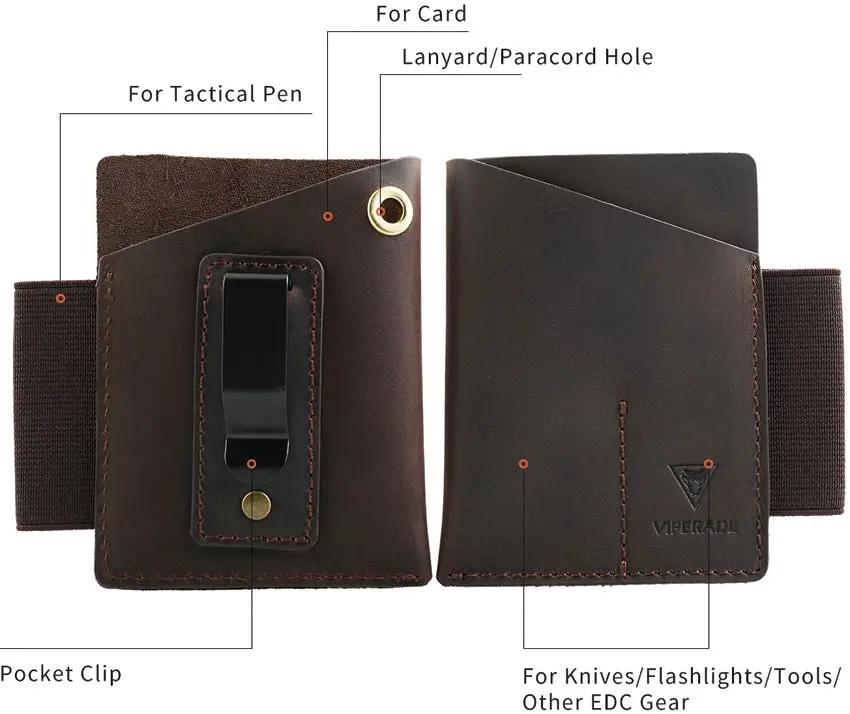 Viperade PJ12 EDC Pocket Organizer Brown Leather - Slim EDC Case For Small Tools Flashlights And Tactical Pens by Viperade