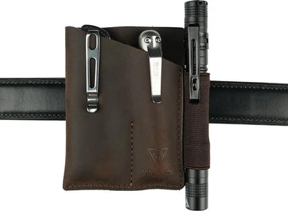 Viperade PJ12 EDC Pocket Organizer Brown Leather - Slim EDC Case For Small Tools Flashlights And Tactical Pens by Viperade
