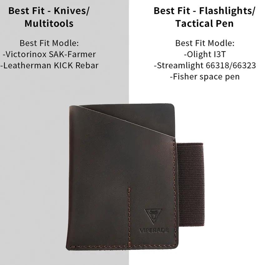 Viperade PJ12 EDC Pocket Organizer Brown Leather - Slim EDC Case For Small Tools Flashlights And Tactical Pens by Viperade