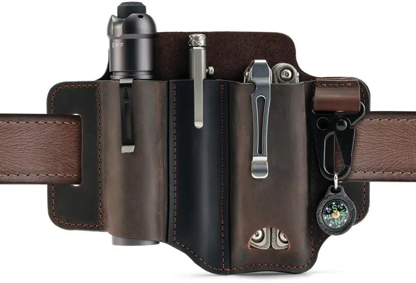 Viperade PJ29 Multi Tool Belt Sheath - Brown Leather Pouch With Flashlight Holder And Wide Pocket by Viperade