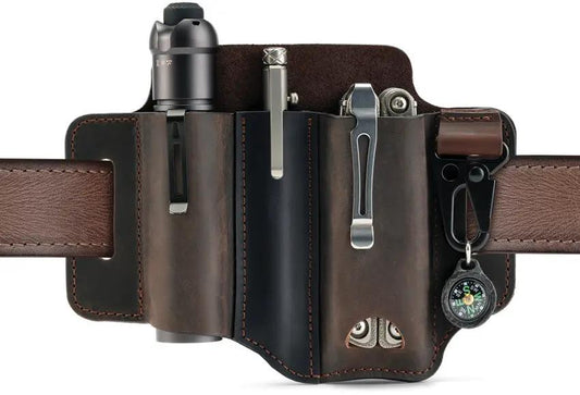 Viperade PJ29 Multi Tool Belt Sheath - Brown Leather Pouch With Flashlight Holder And Wide Pocket by Viperade