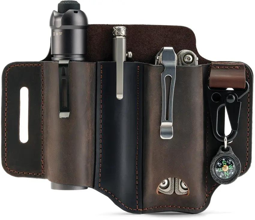 Viperade PJ29 Multi Tool Belt Sheath - Brown Leather Pouch With Flashlight Holder And Wide Pocket by Viperade